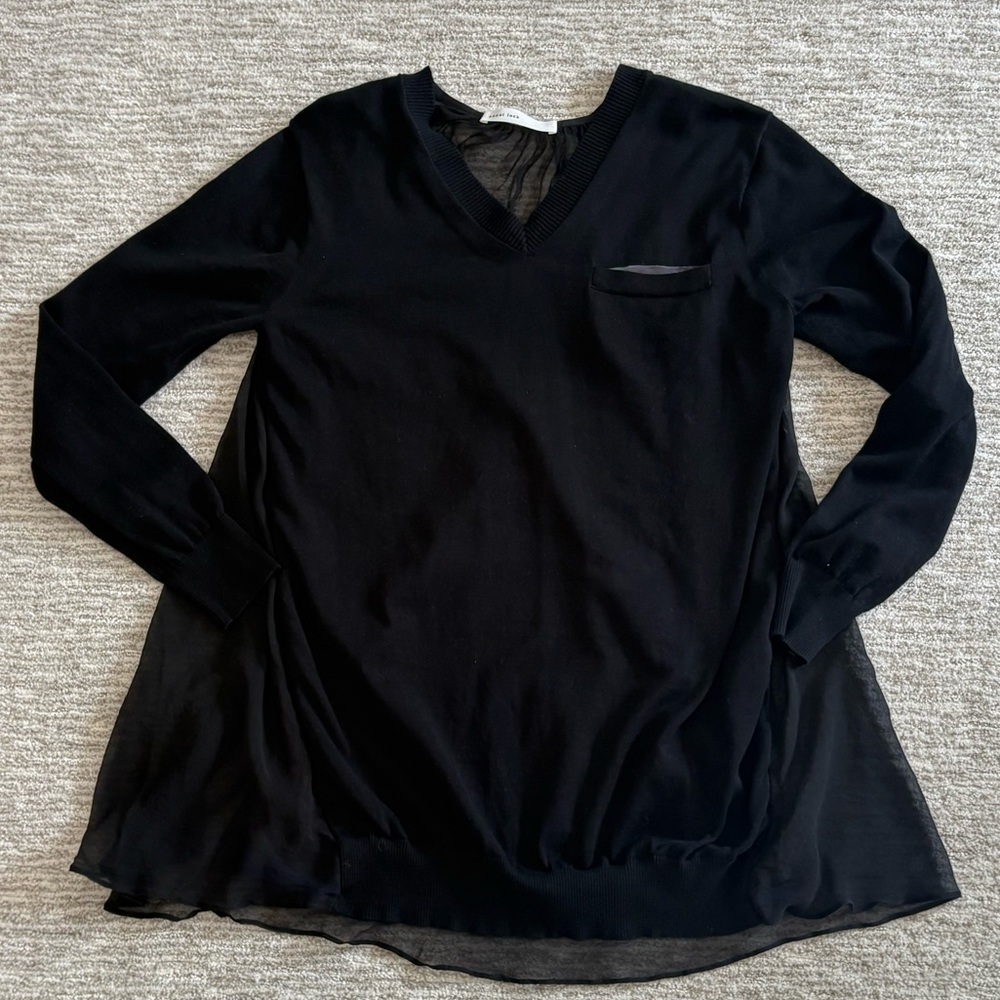 Sacai Luck Black Sheer Silk Mixed Tunic Sweater Dress Womens Size 2 M V-Neck - Picture 9 of 15